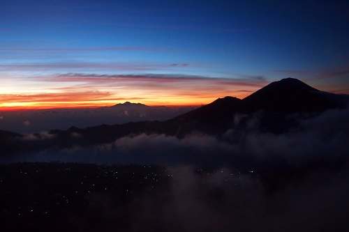 Sunrise and clouds seen from Mount Batur in Bali, Indonesia