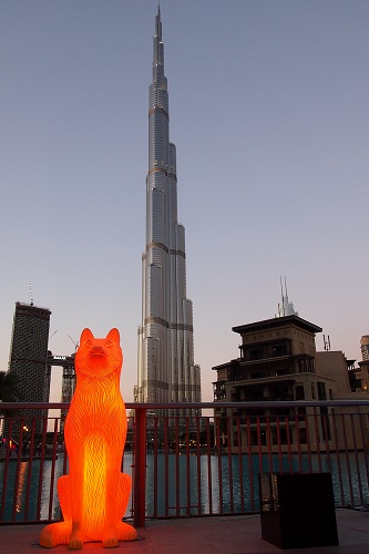 Glowing wolf in front of the Burj Khalifa in Dubai, UAE