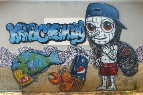 'Clean city' street art in Krabi town, Thailand