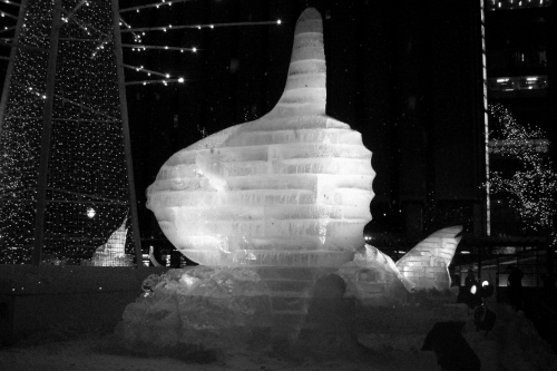 Ice sculpture of sunfish at Yuki Matsuri in Japan