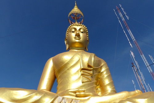 Giant golden Buddha at the Tiger Cave Temple in Krabi town, Thailand