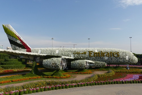 Flower Emirates A380 plane at Dubai Miracle Garden, UAE