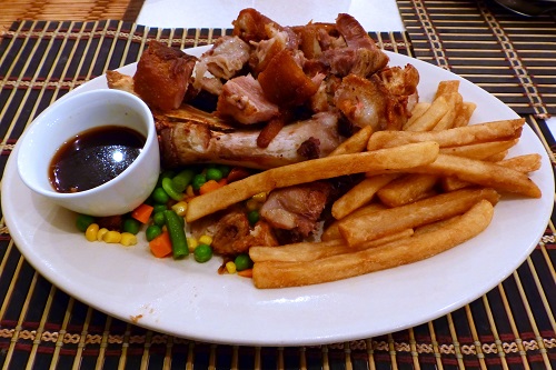 Crispy Pata and chips in Weno, Chuuk, Micronesia