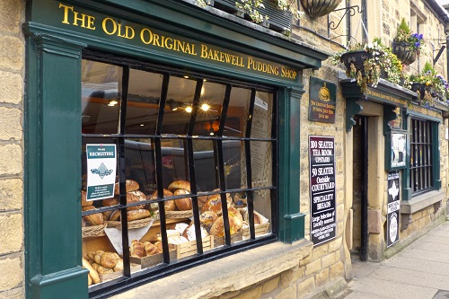Front window of Old Original Bakewell Pudding Shop in Peak District