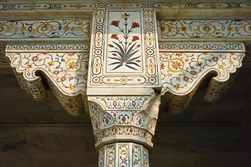 Decorated pillar at Agra Fort in India