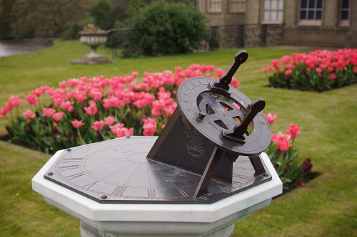 Sundial and tulips at Lyme, Peak District