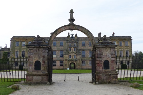 Lyme Hall and front gate in the Peak District, England