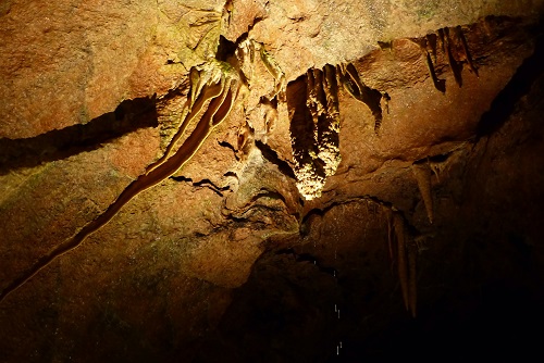 Water dripping from stalactite at Marble Arch Caves in Northern Ireland