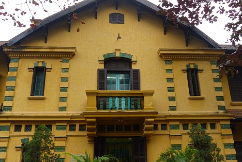 Large yellow building at Ho Chi Minh's Mausoleum in Hanoi, Vietnam