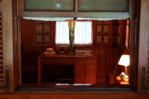 Desk in Ho Chi Minh's stilt house in Hanoi, Vietnam