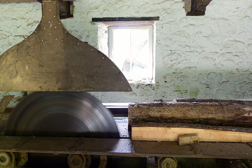 Cutting blade inside the sawmill at Florence Court near Enniskillen, Northern Ireland