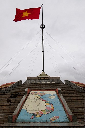 Flag and map of Vietnam in the DMZ