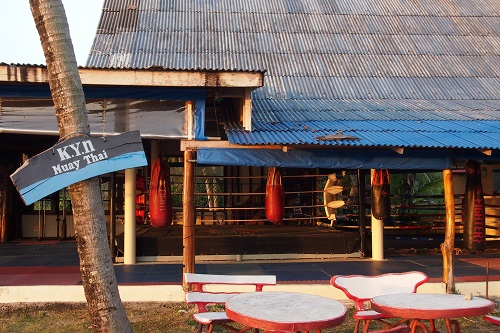 Open-air boxing gym at KYN Muay Thai training camp in Koh Yao Noi, Thailand