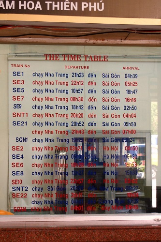 Timetable at train station in Vietnam