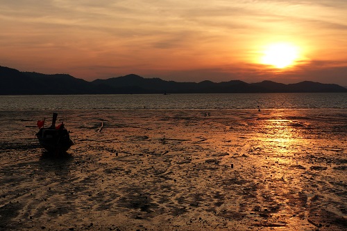 Sunset view across beach seen from KYN Muay Thai camp in Koh Yao Noi, Thailand