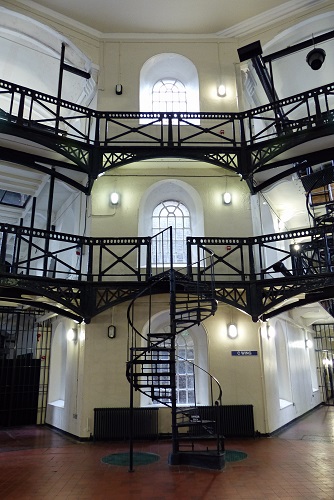 Metal walkways and stairs in The Circle at Crumlin Road Gaol in Belfast, Northern Ireland