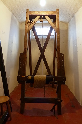 Wooden flogging rack at Crumlin Road Gaol in Belfast, Northern Ireland