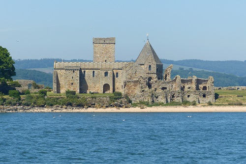 Inchcolm Abbey seen from across the bay in Firth of Forth, Scotland